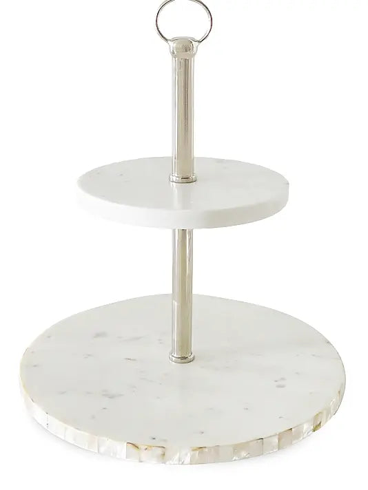 Mother-Of-Pearl Marble 2-Tier Cake Stand