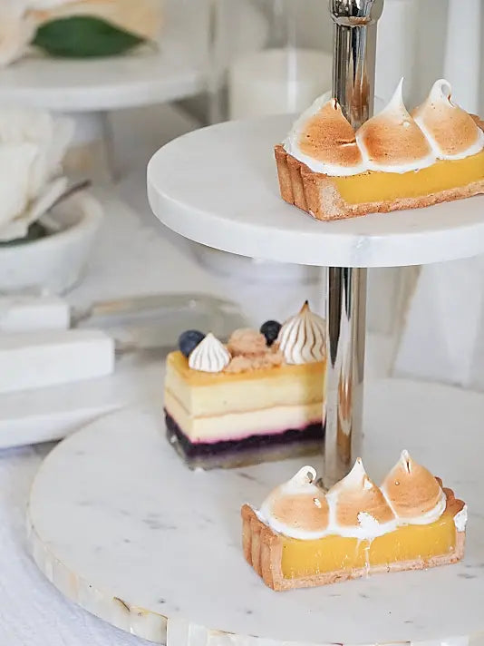 Mother-Of-Pearl Marble 2-Tier Cake Stand