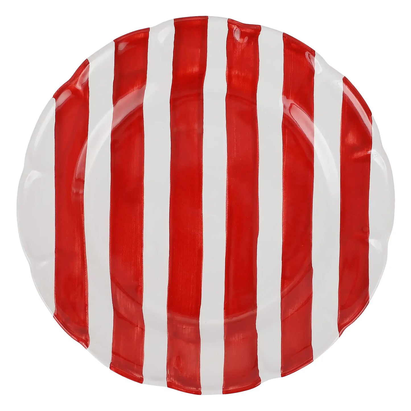 Red Stripe Handcrafted Terra Cotta Dinner Plate