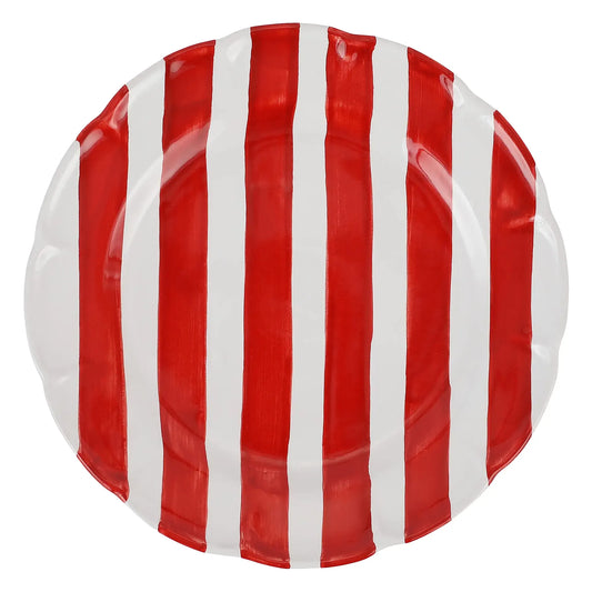 Red Stripe Handcrafted Terra Cotta Dinner Plate