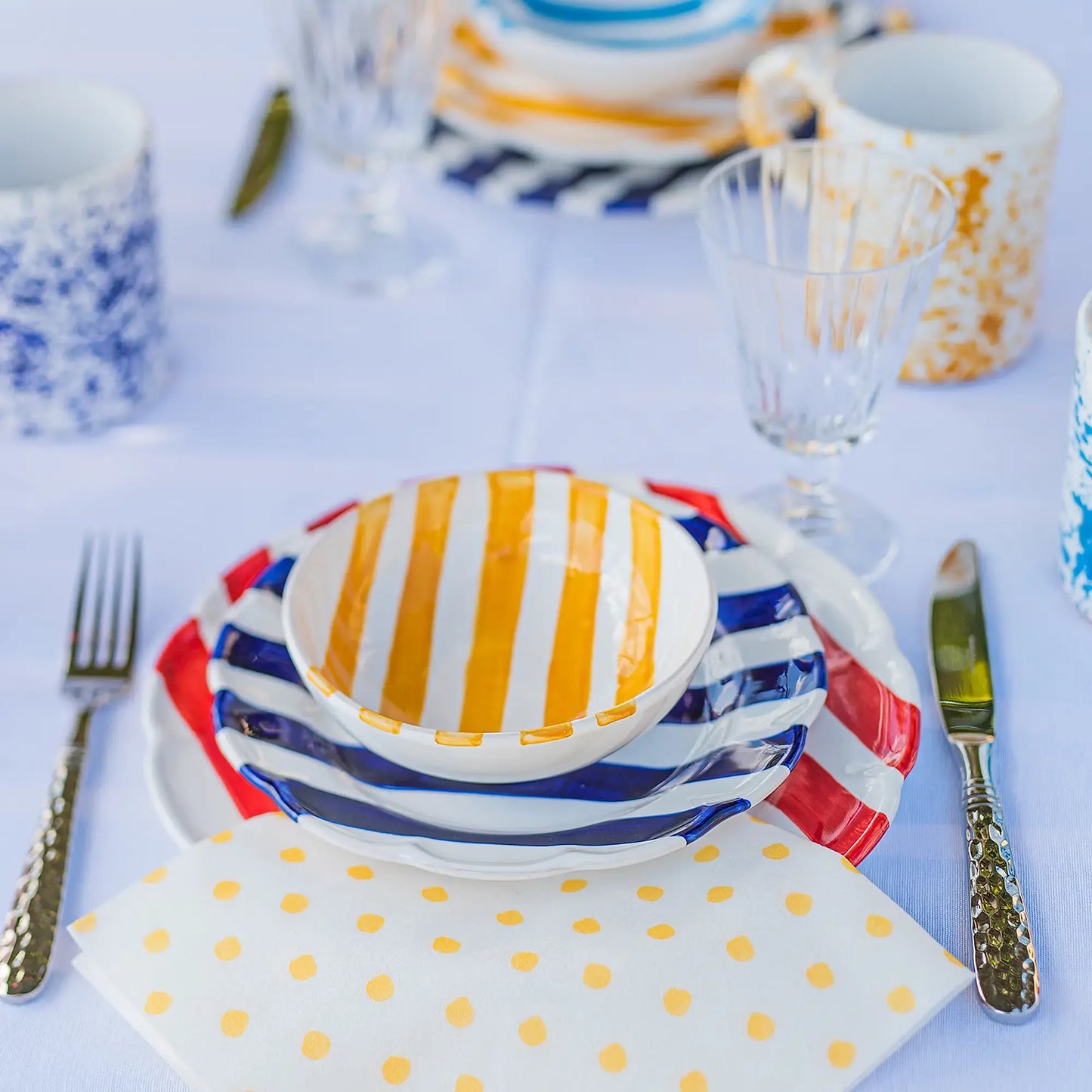 Red Stripe Handcrafted Terra Cotta Dinner Plate