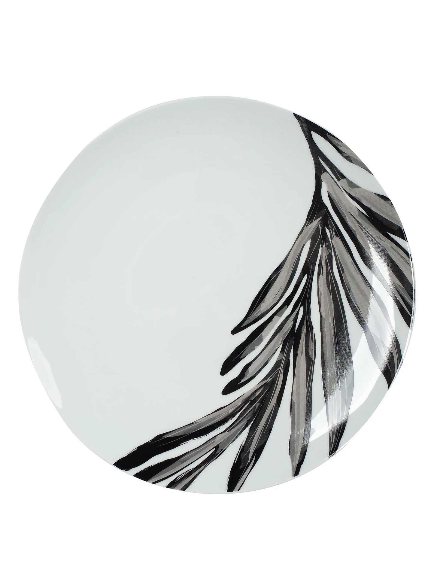 Leaf Motif Porcelain Dinner Plate Set (4-Piece, Monochrome)