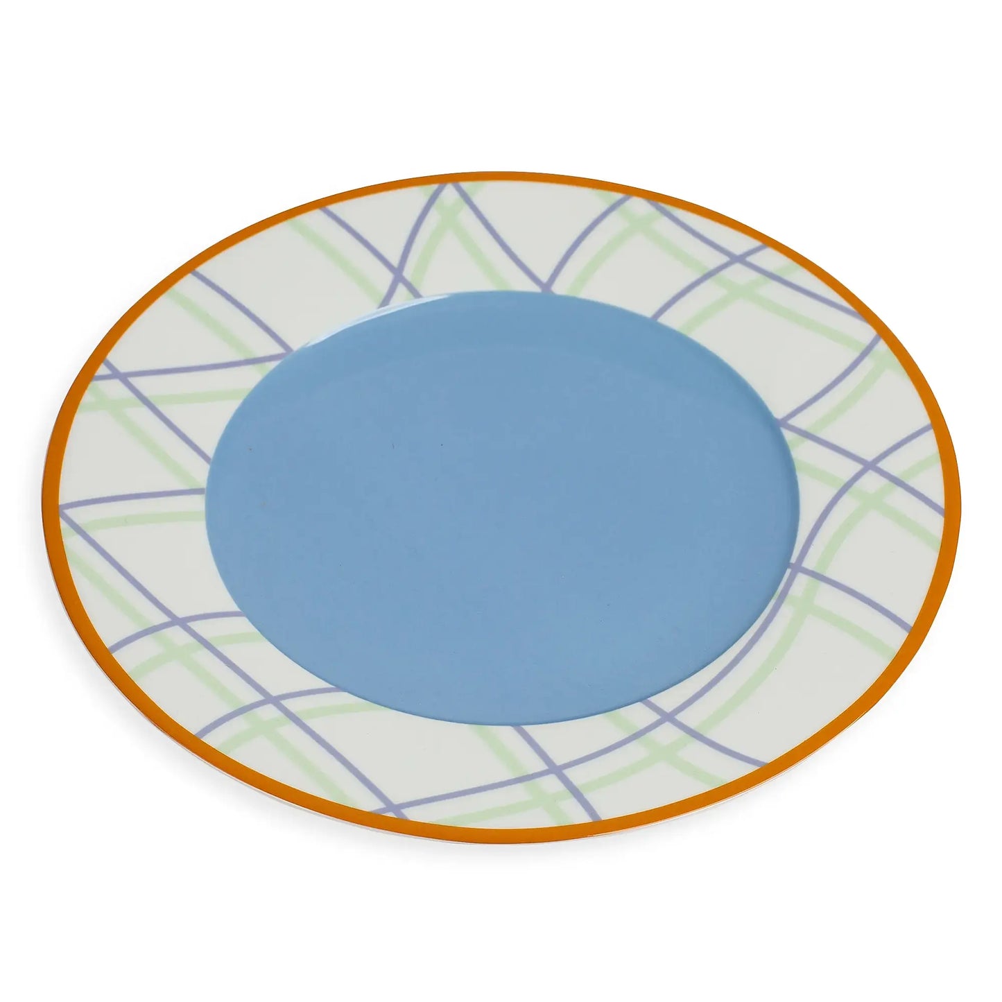 Grid Pattern Porcelain Dinner Plate Set (4-Piece)