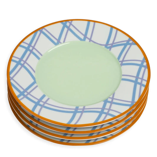 Grid Porcelain Salad Plate Set (4-Piece)