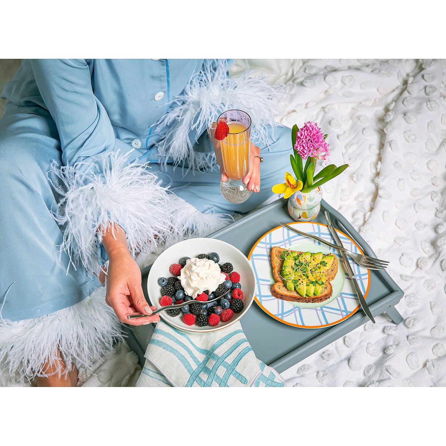 Grid Porcelain Salad Plate Set (4-Piece)