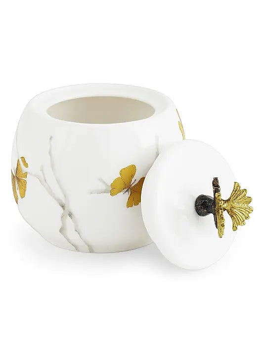Butterfly Ginkgo Porcelain Sugar Pot
