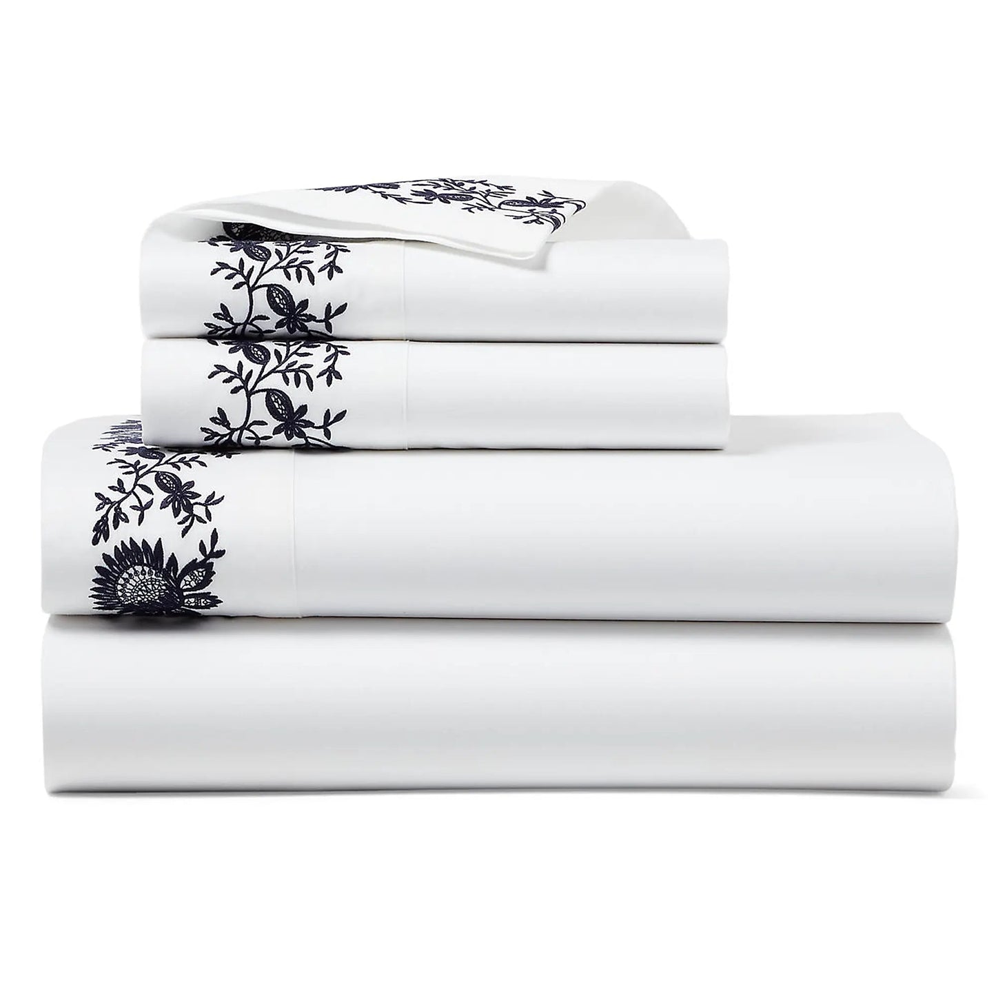 Eloise Embroidered Cotton Sateen Sheet & Pillowcase Collection