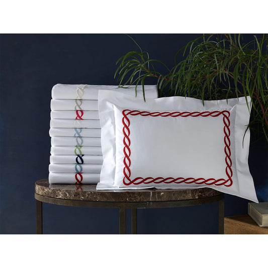 Classic Chain Embroidered Cotton Percale Sheet & Pillowcase Set