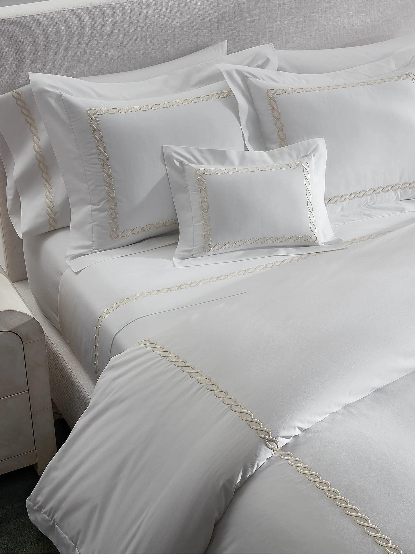 Classic Chain Embroidered Cotton Percale Sheet & Pillowcase Set