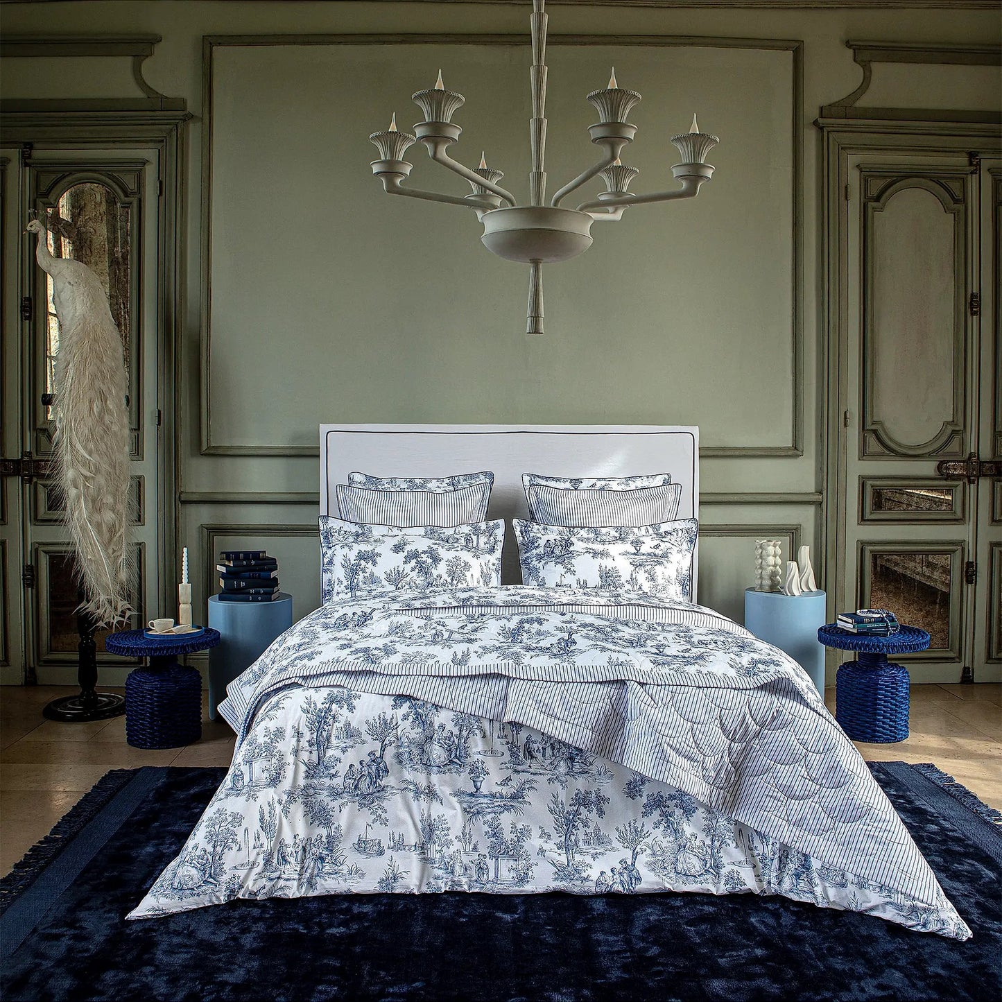Galante Toile & Stripe Organic Cotton Sheet & Pillowcase Collection