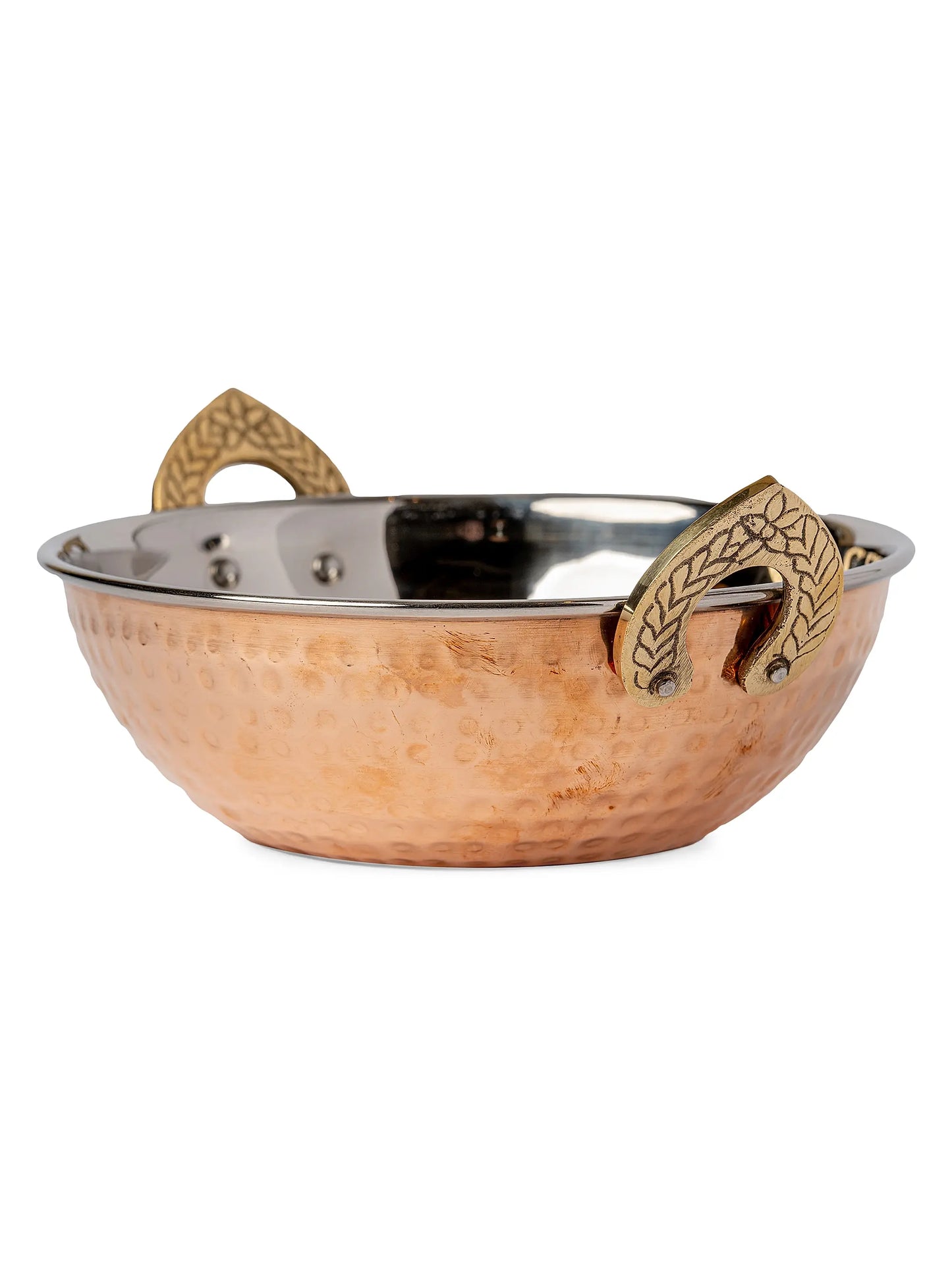 Indian Handi Serving Bowl - Hammered Copper Double Walled
