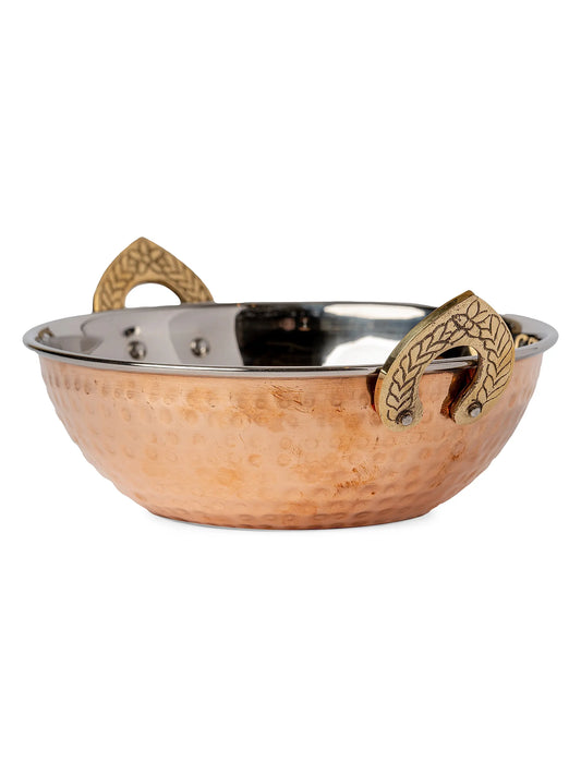 Indian Handi Serving Bowl - Hammered Copper Double Walled
