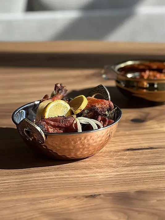 Indian Handi Serving Bowl - Hammered Copper Double Walled