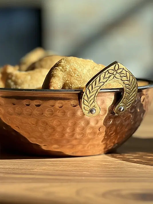 Indian Handi Serving Bowl - Hammered Copper Double Walled