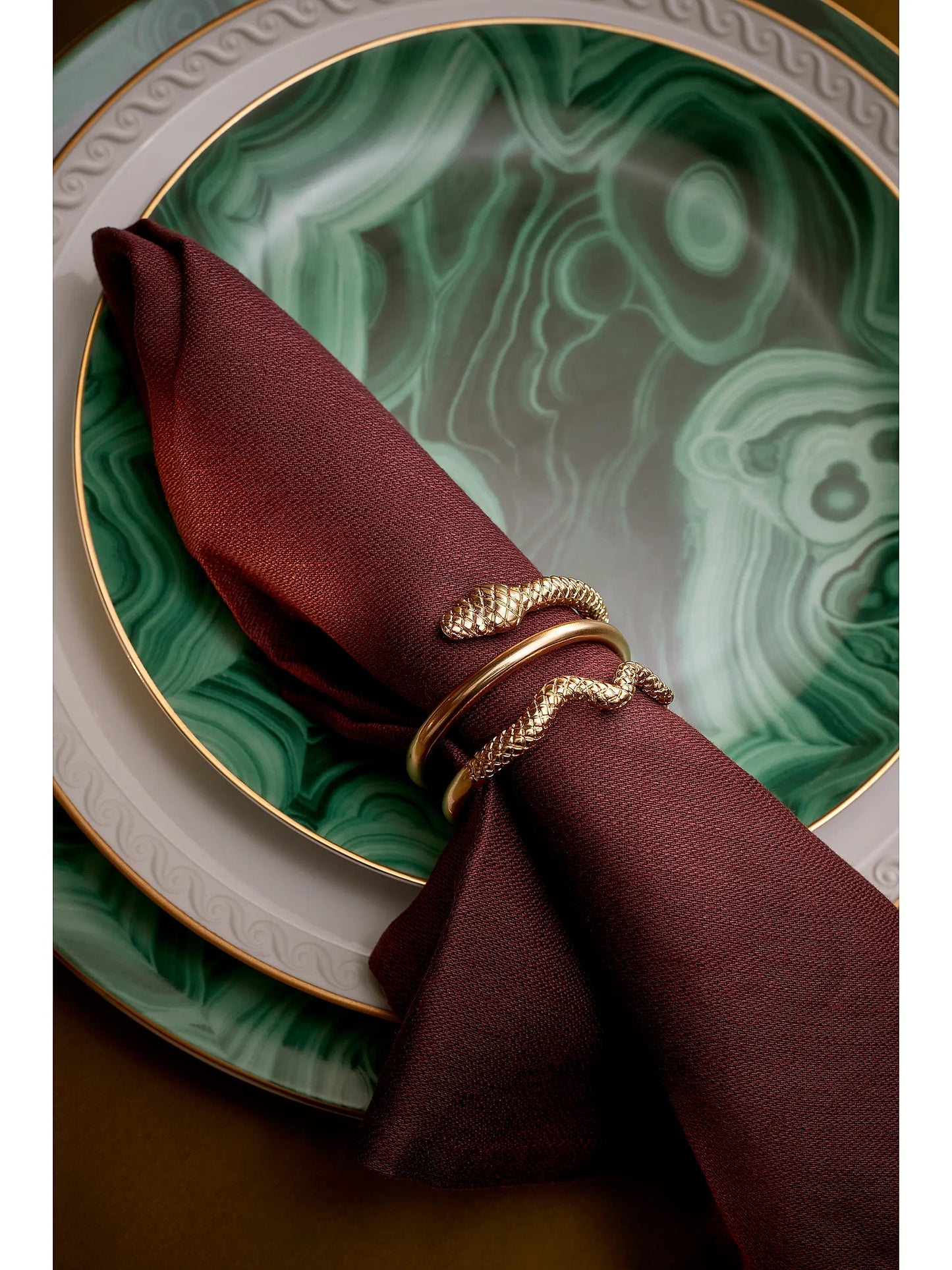 Malachite 4-Piece 24K Gold-Trimmed Dessert Plate Set