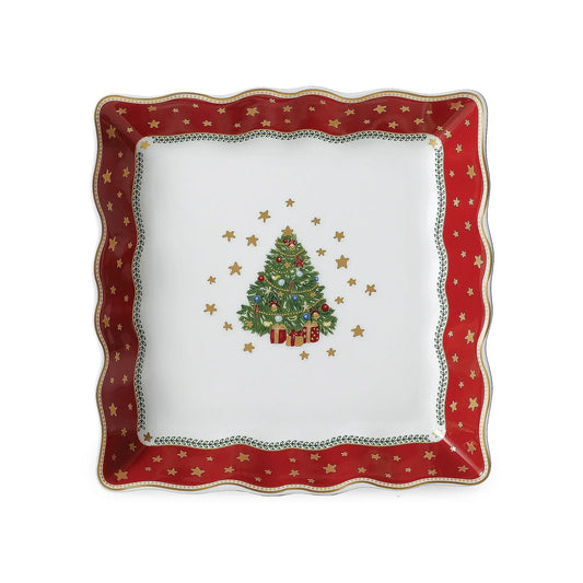 7″ “My Noel” Lace Square Tray — Bone China