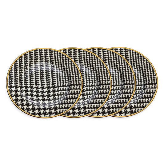 Wessex 4-Piece Dessert Plate Set — Black & White
