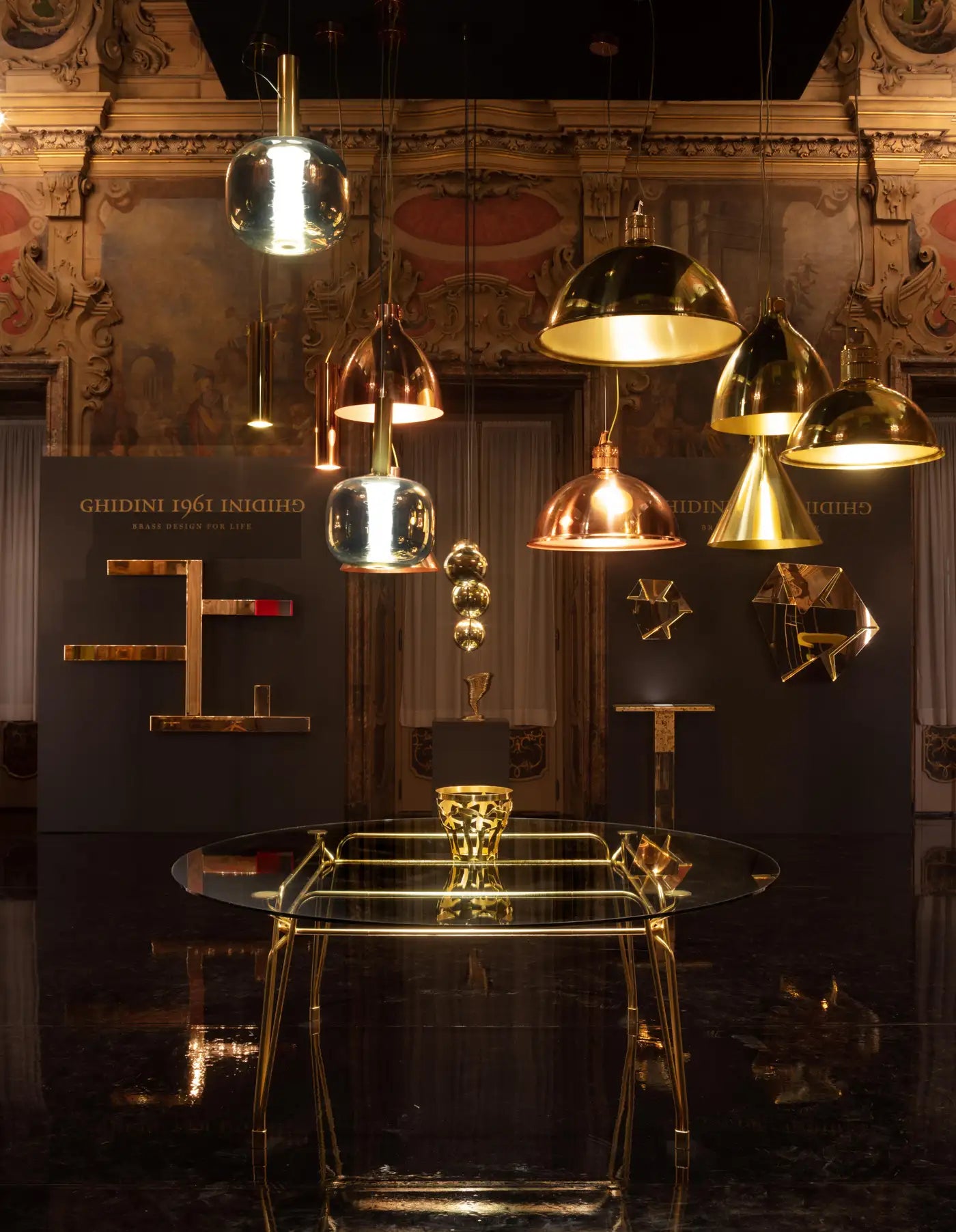 Factory Medium Suspension Light in Brass
