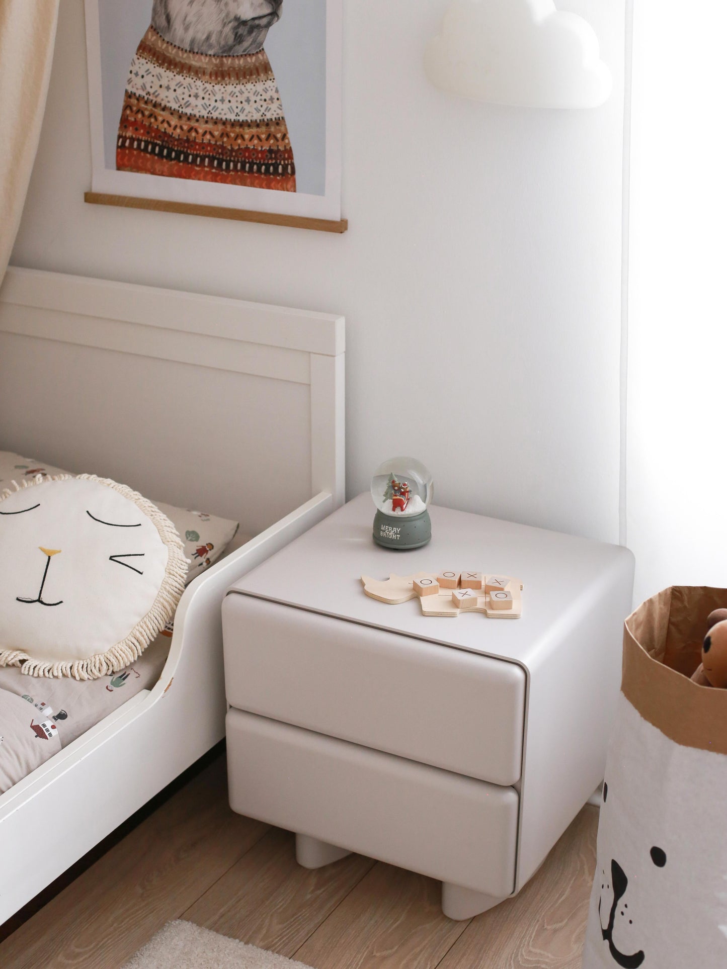 Tombul 2-Drawer Nightstand – Cloud Grey with Push-to-Open Mechanism