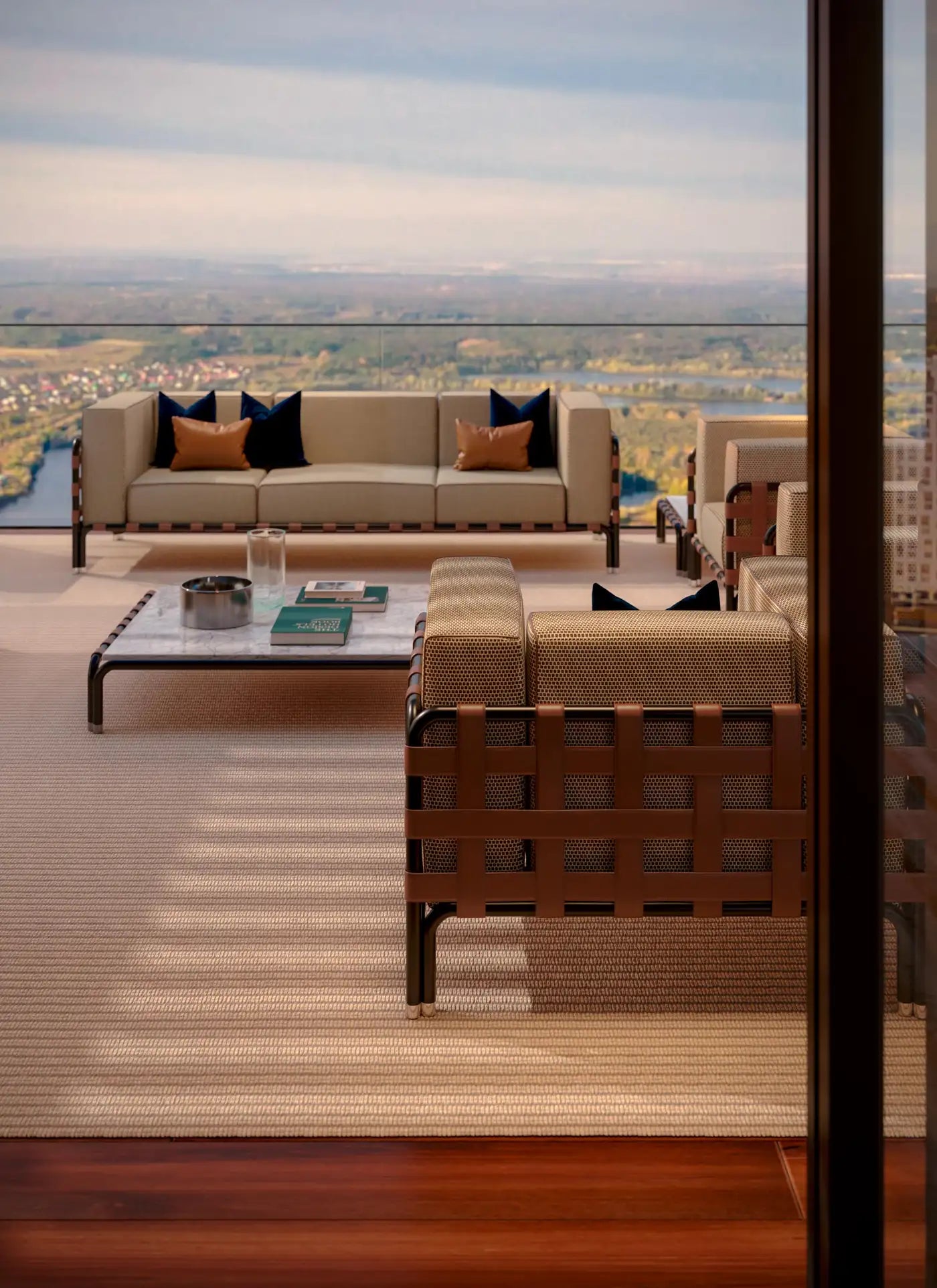 Durable Outdoor Sofa with Waterproof Fabric and Leather Details