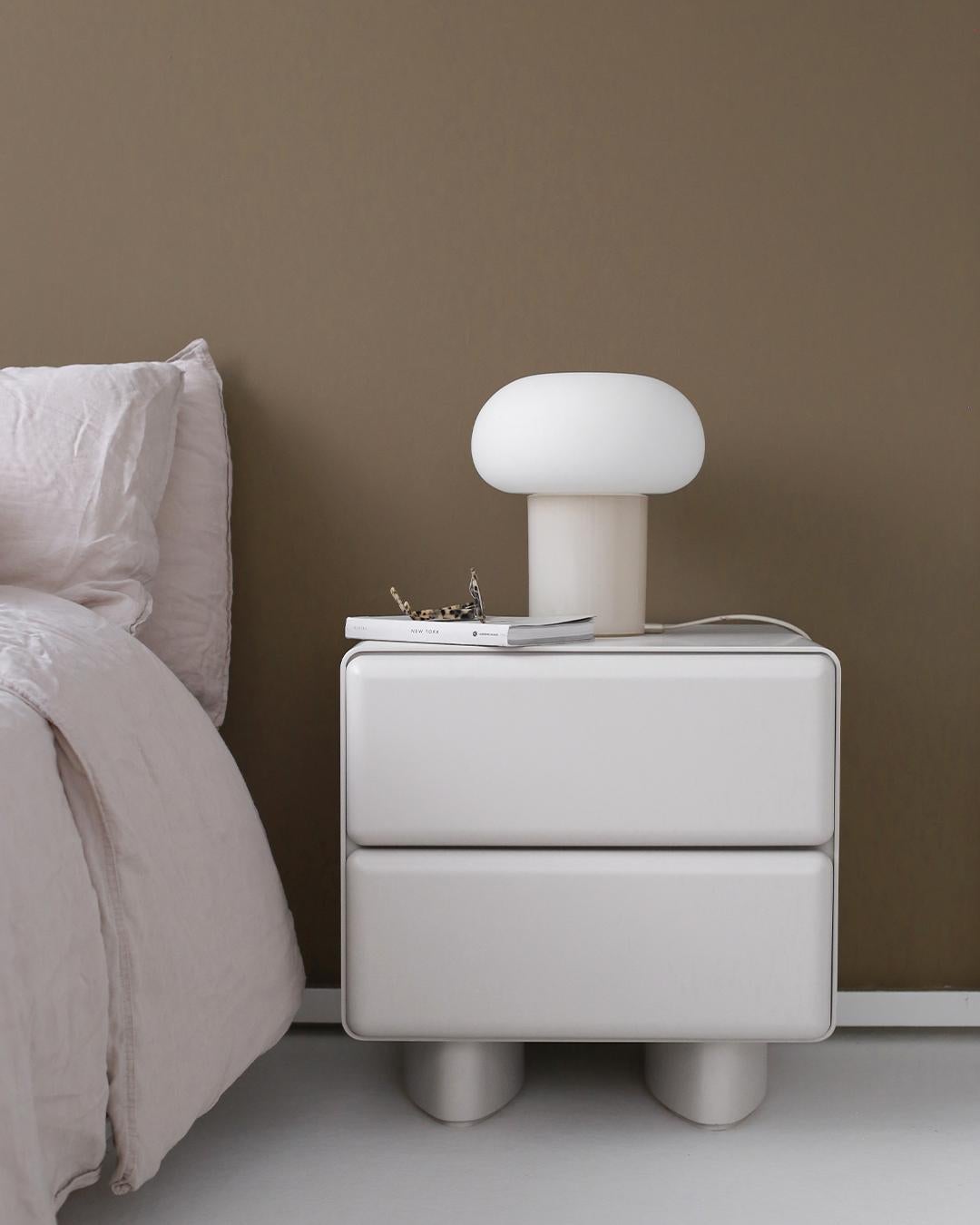 Tombul 2-Drawer Nightstand – Cloud Grey with Push-to-Open Mechanism