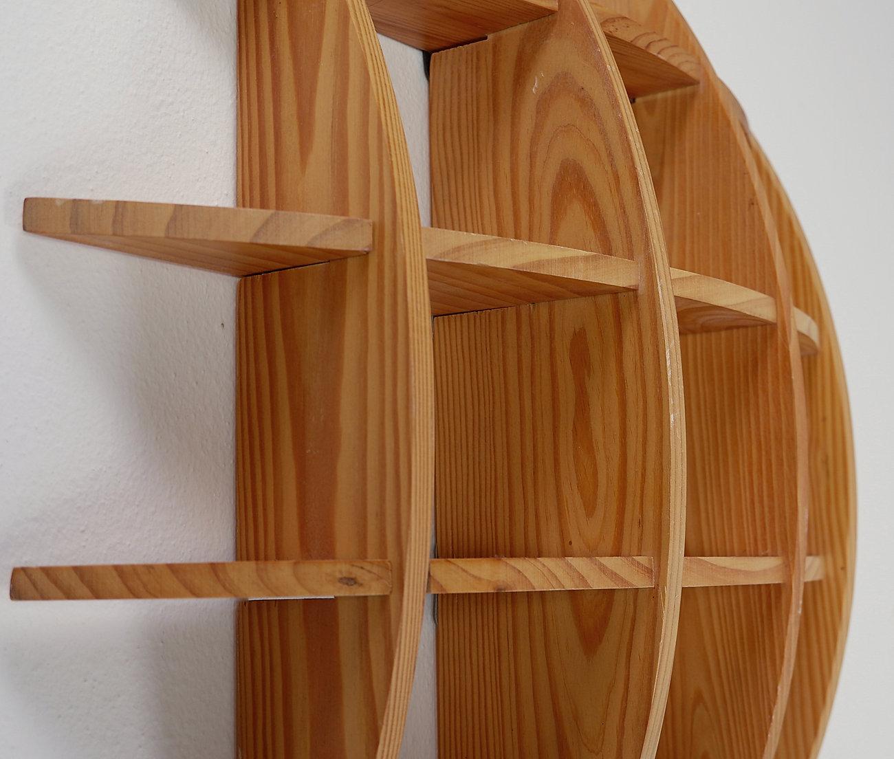 Vintage 1970s Small Round Pine Wall Shelf – Mid-Century Modern