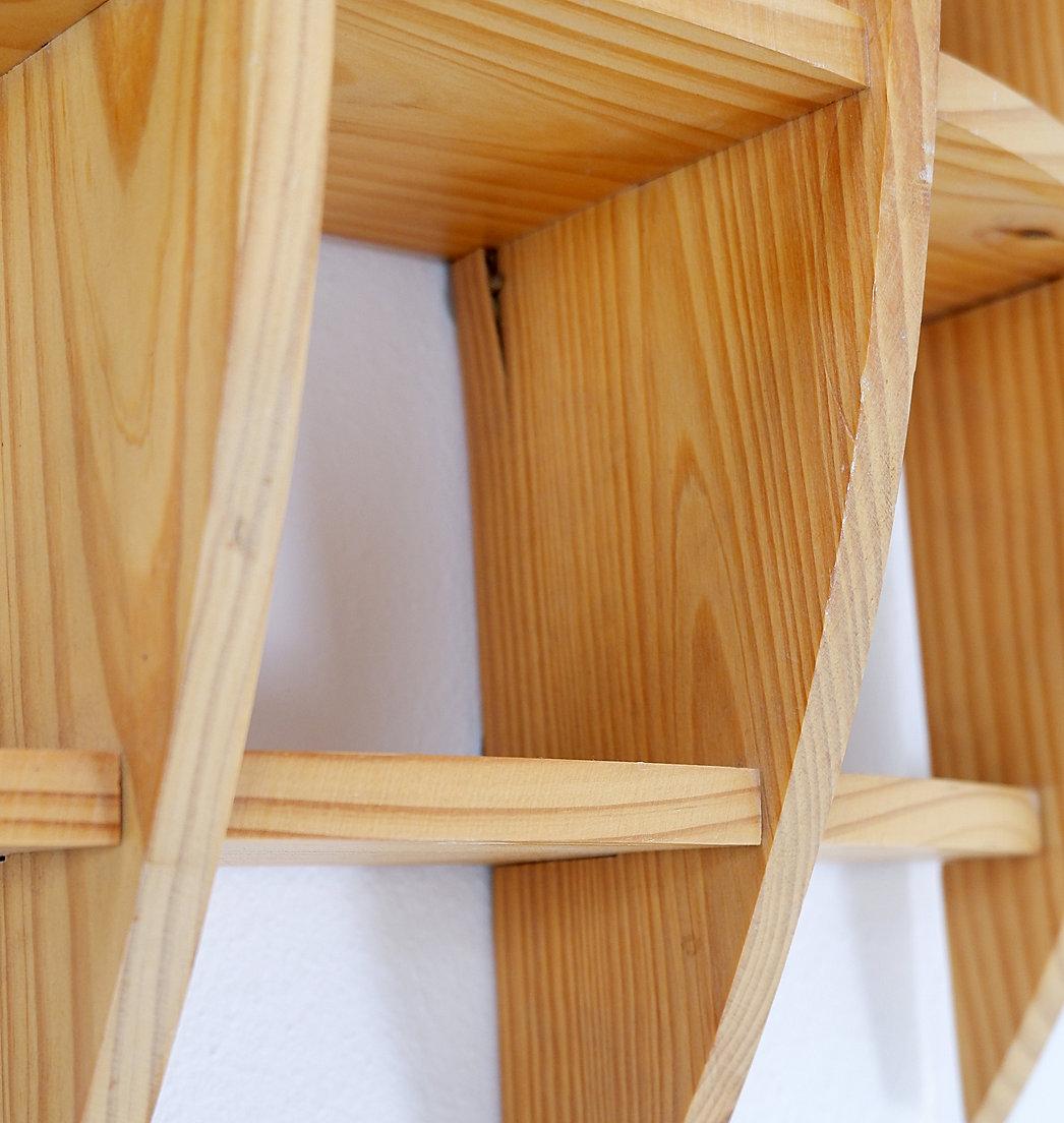Vintage 1970s Small Round Pine Wall Shelf – Mid-Century Modern