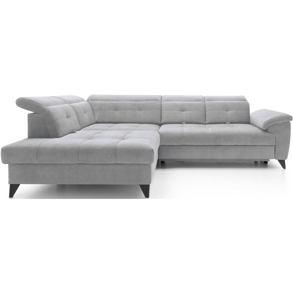 Corner sofa Elinferne L, sleeping function, Aura 04, velvet, grey, H107x210x297cm