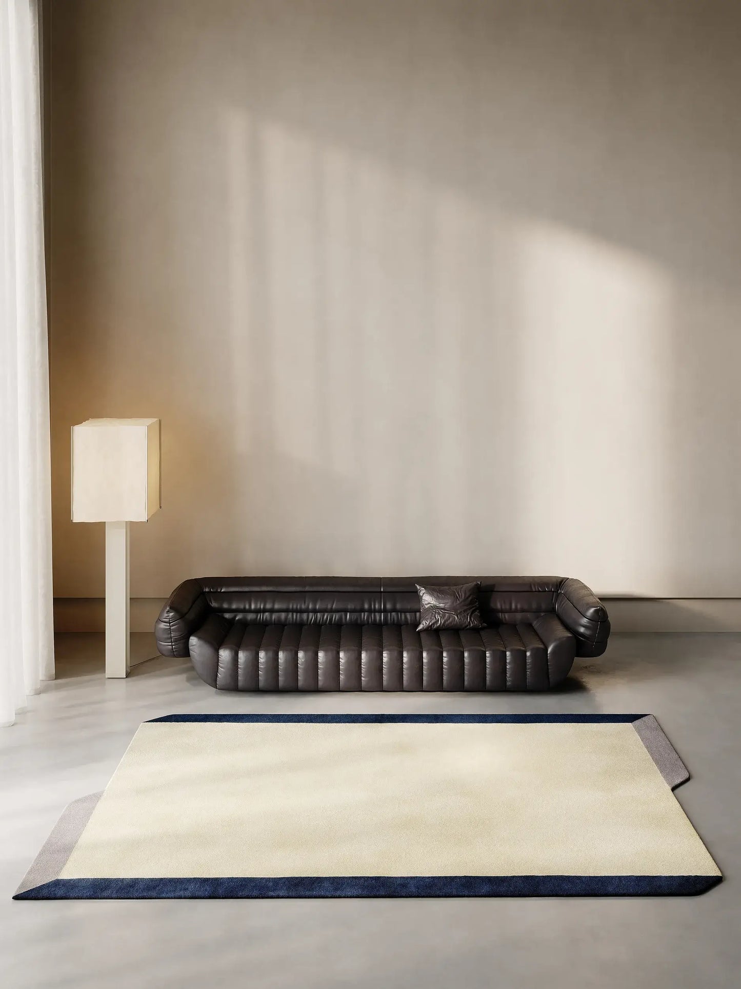 Elegant Cream & Blue Wool Hand-Knotted Rug