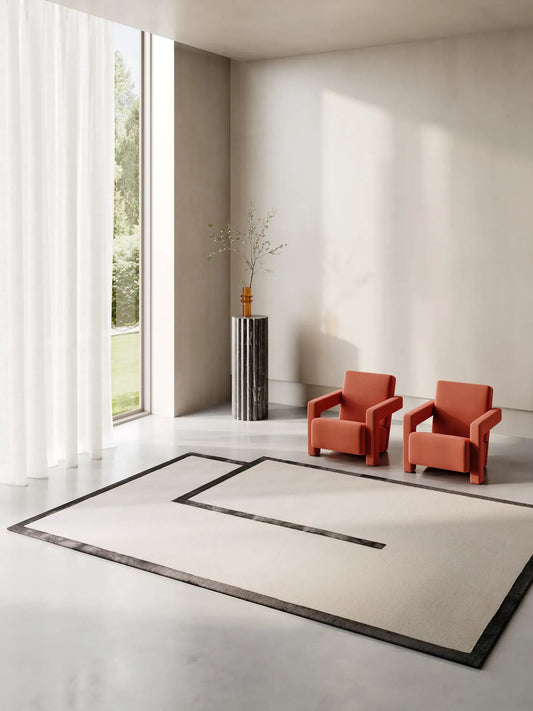 Modern Black & White Wool-Lyocell Rug