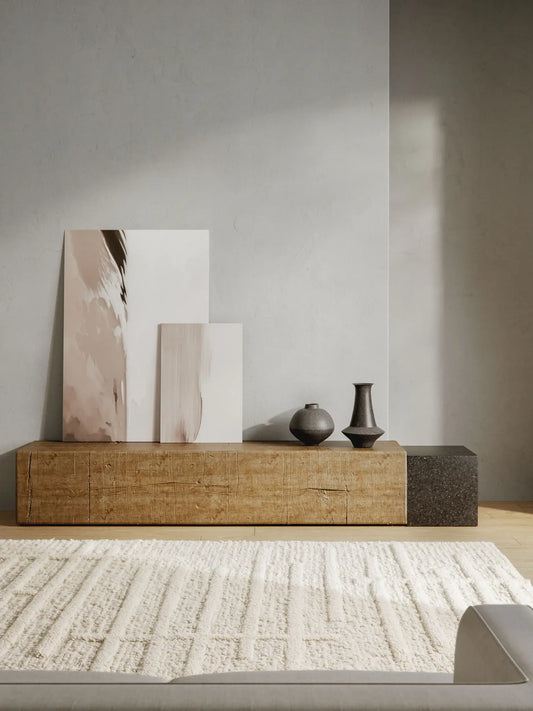 Elegant Cream Wool & Cotton Hand-Knotted Rug