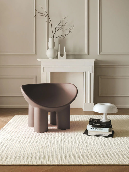 Cream Solid Texture Luxury Wool Rug