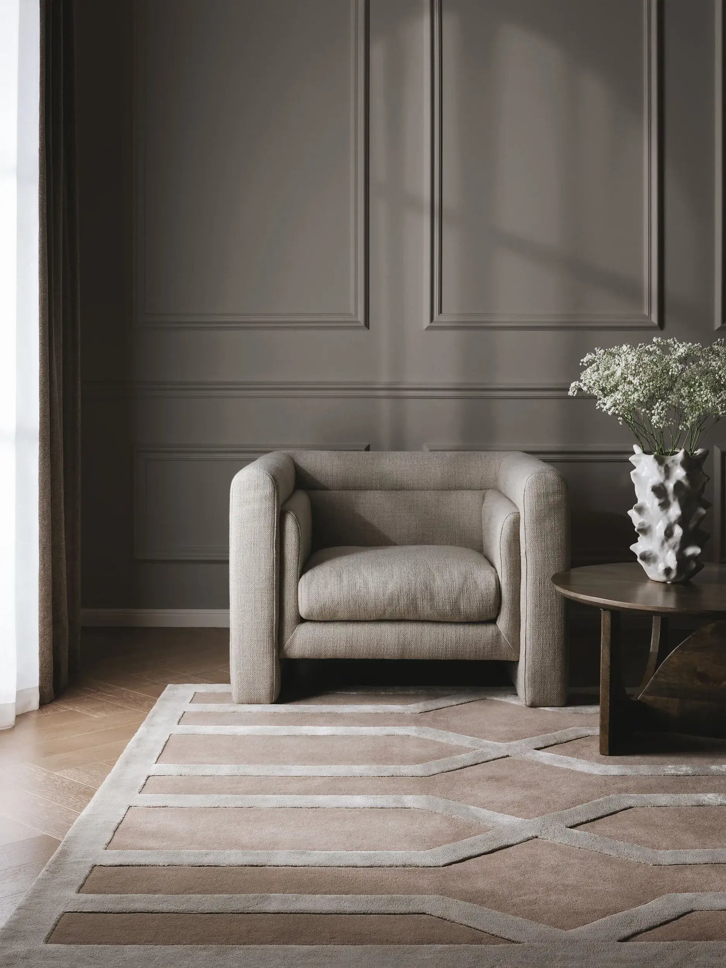 Refined Beige Wool & Lyocell Statement Rug