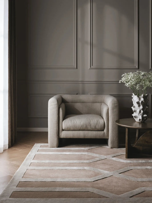 Refined Beige Wool & Lyocell Statement Rug