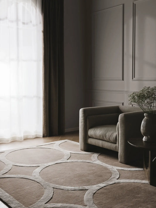 Stylish Beige Wool & Lyocell Statement Rug