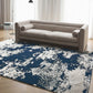 Elegant Blue Wool-Viscose Machine-Woven Rug