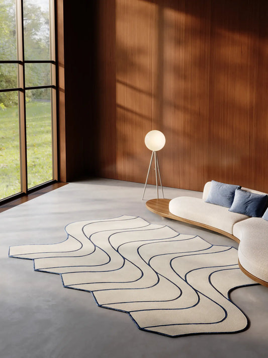 Cream & Blue Elegant Wool-Blend Rug