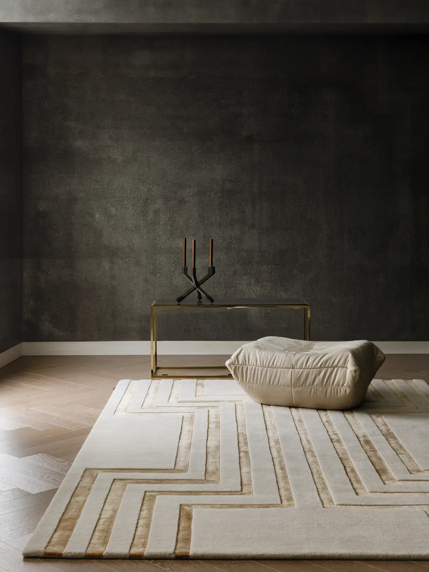Cream Geometric Textured Wool-Lyocell Rug