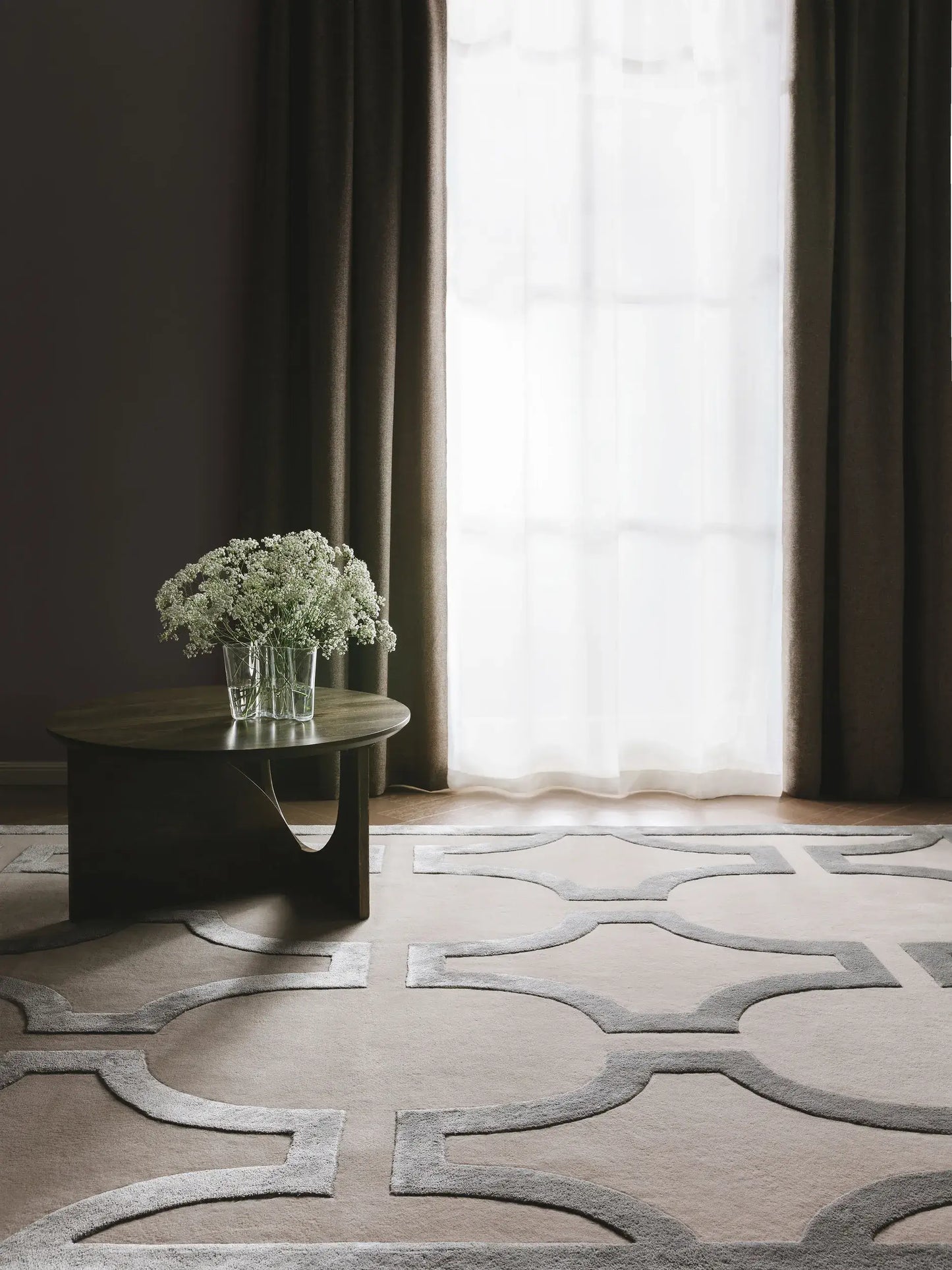 Refined Cream-Grey Wool & Lyocell Statement Rug