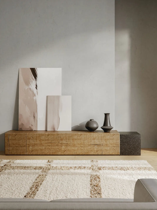 Elegant Cream-Beige Wool & Cotton Hand-Knotted Rug