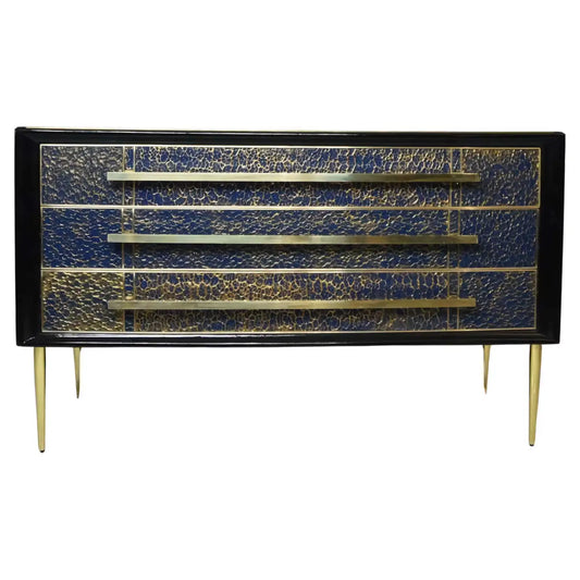 Decorative cabinet with mosaic design on a white background