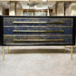 ANTIQUE SAPPHIRE BLUE MURANO GLASS CHEST OF DRAWERS WITH GOLD LEAF & BRASS