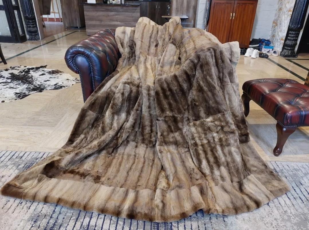 Natural Sheared Raccoon Fur King Size Blanket Luxury Fur Throw