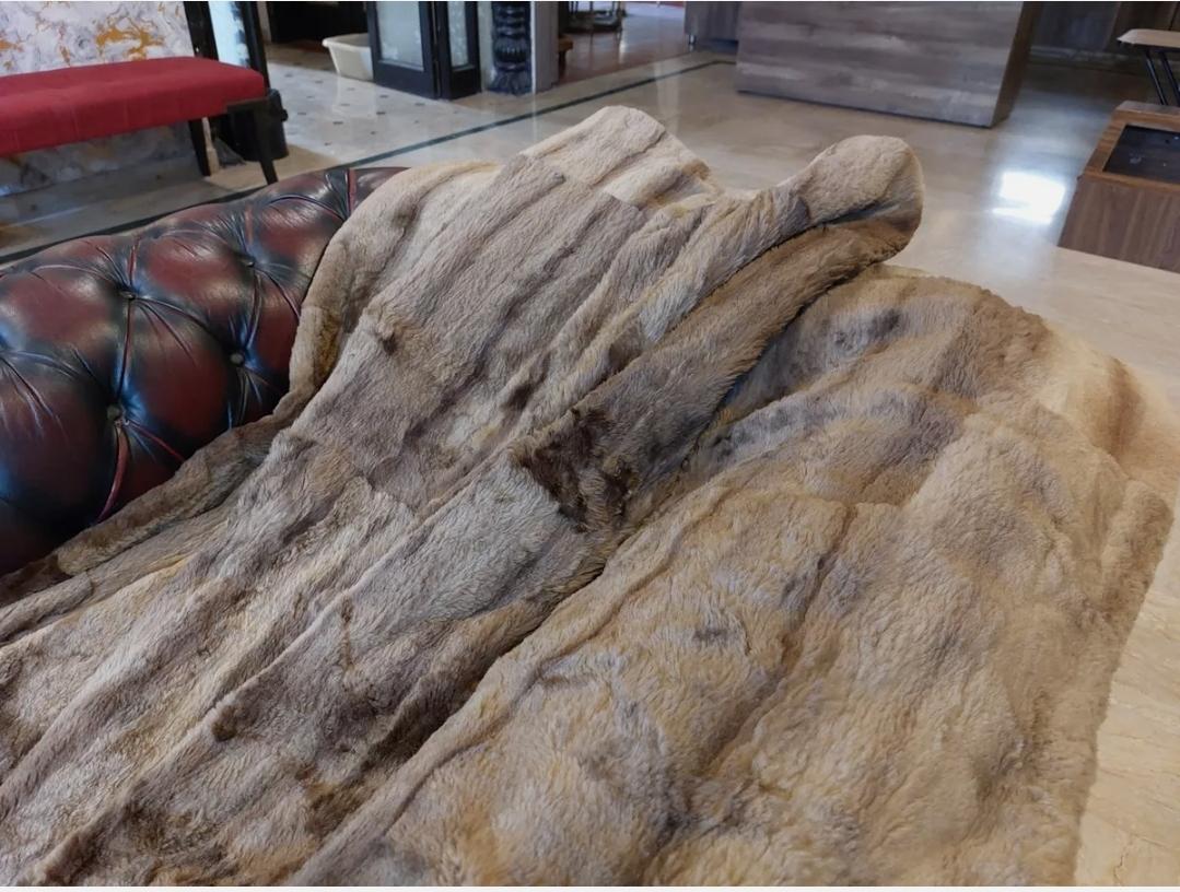 Natural Sheared Raccoon Fur King Size Blanket Luxury Fur Throw