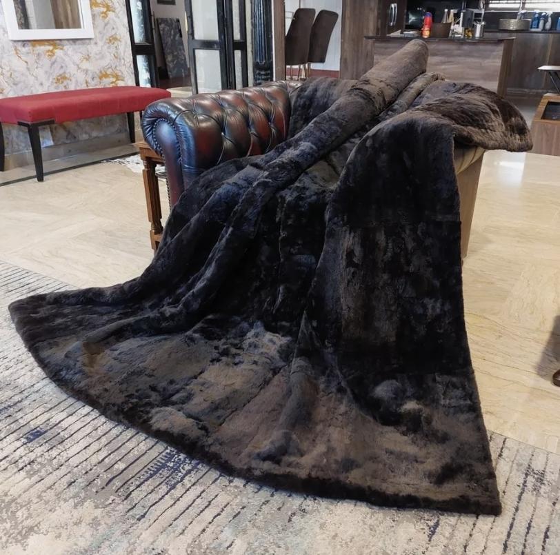 Sheared Beaver King Size Blanket Luxurious Fur Throw