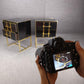 Black Glass Designer Side Tables – Set of 2 with Brass Details