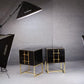 Black Glass Designer Side Tables – Set of 2 with Brass Details