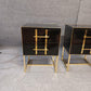 Black Glass Designer Side Tables – Set of 2 with Brass Details