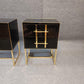 Black Glass Designer Side Tables – Set of 2 with Brass Details