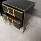 Black Glass Designer Side Tables – Set of 2 with Brass Details